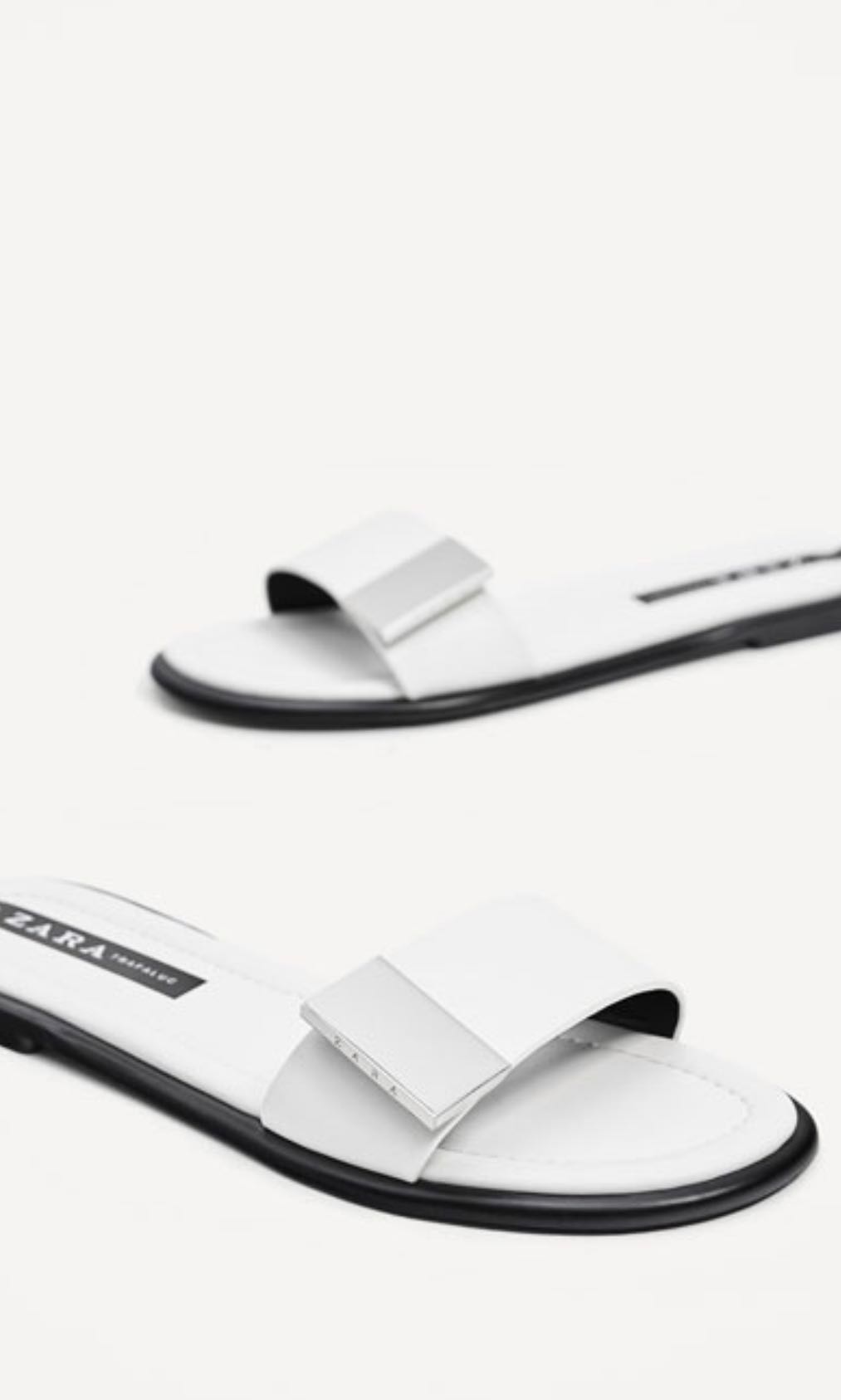 Zara White Metallic Slides on Carousell