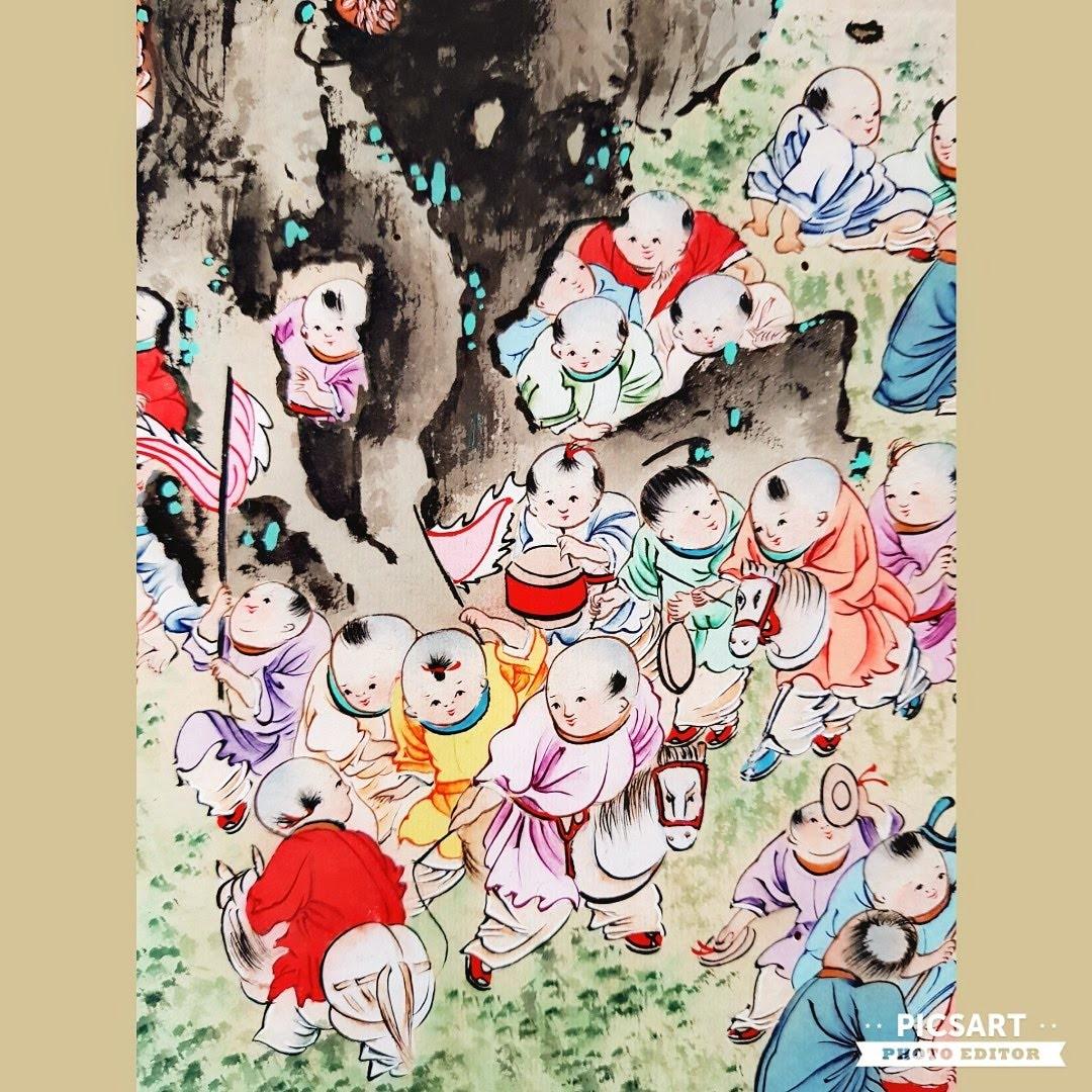 1922 Chinese Scroll Painting Of 100 Little Kids Playing Happily