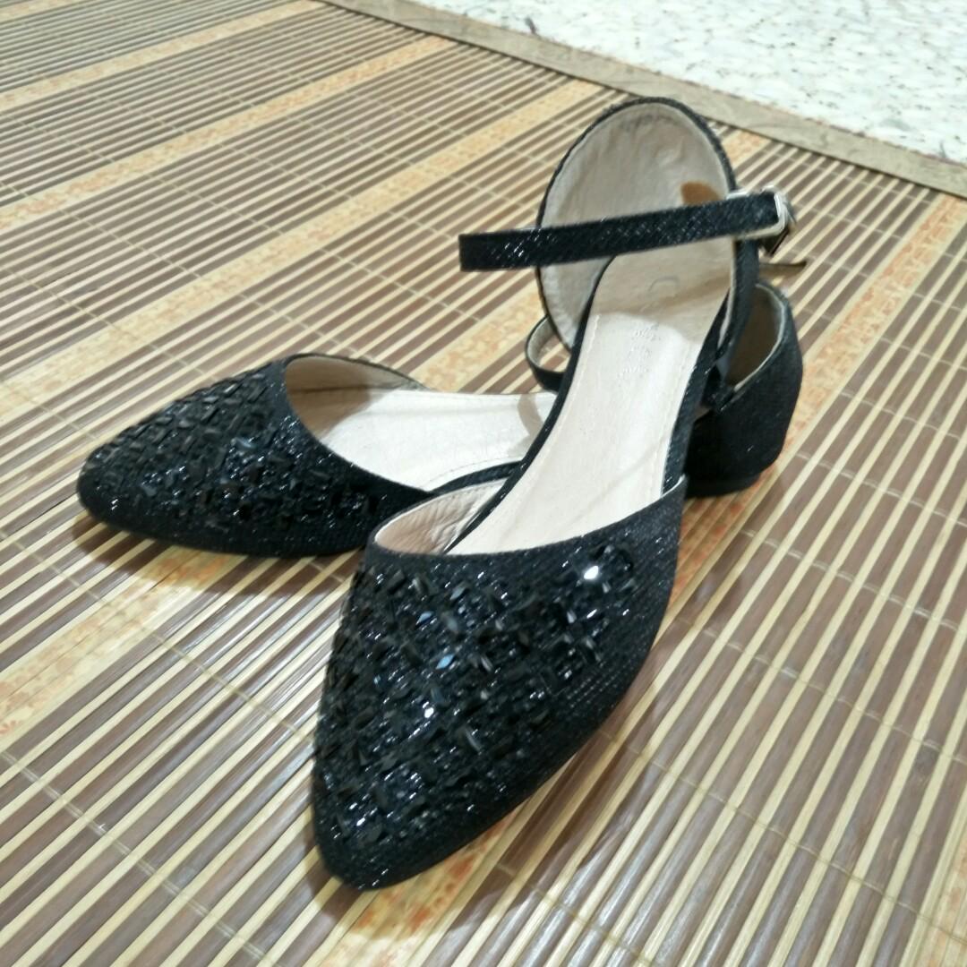 black glitter flats