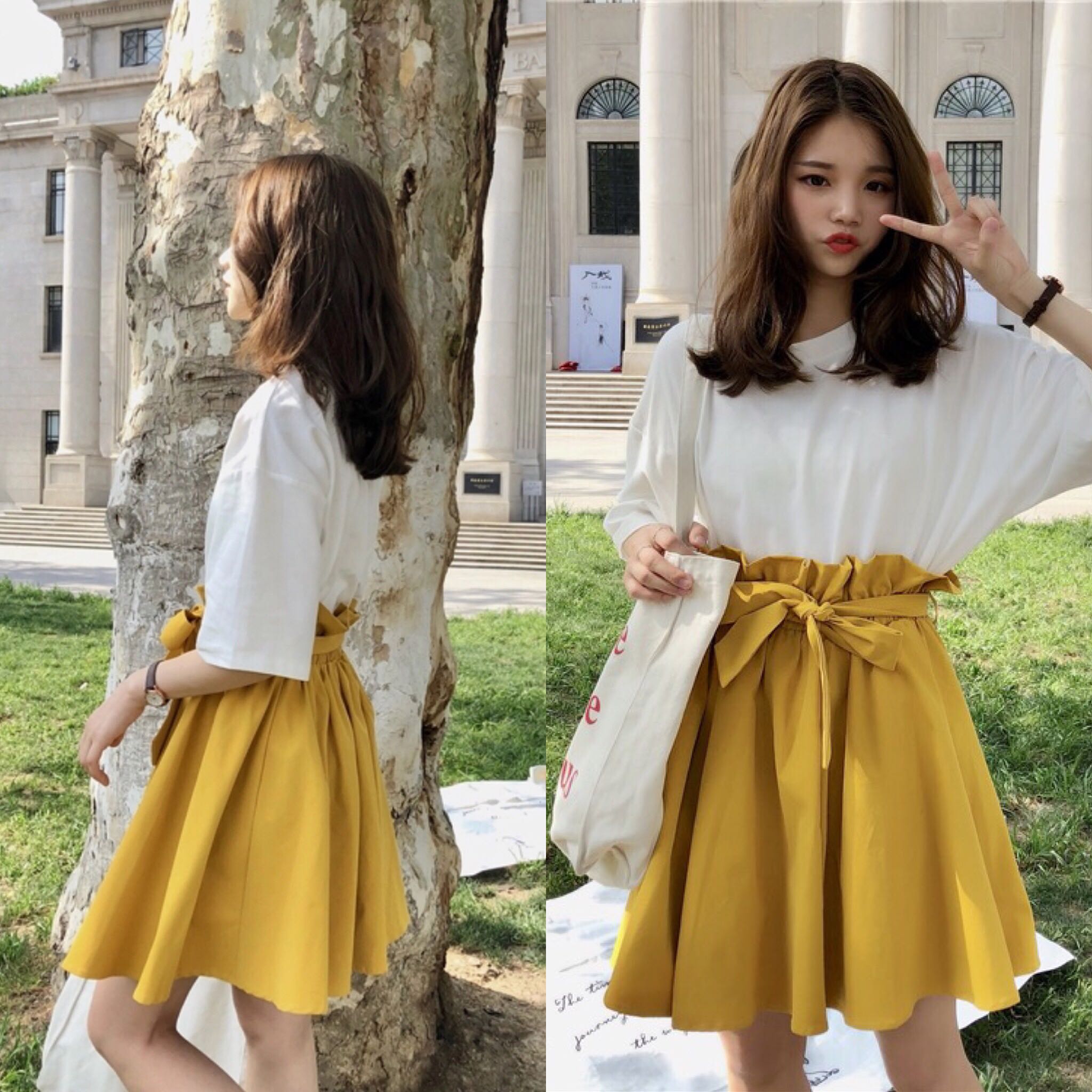 BNWT Mustard Paper Bag Skirt Women s Fashion Bottoms Skirts on