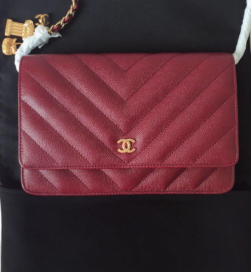 chanel wallet on chain burgundy