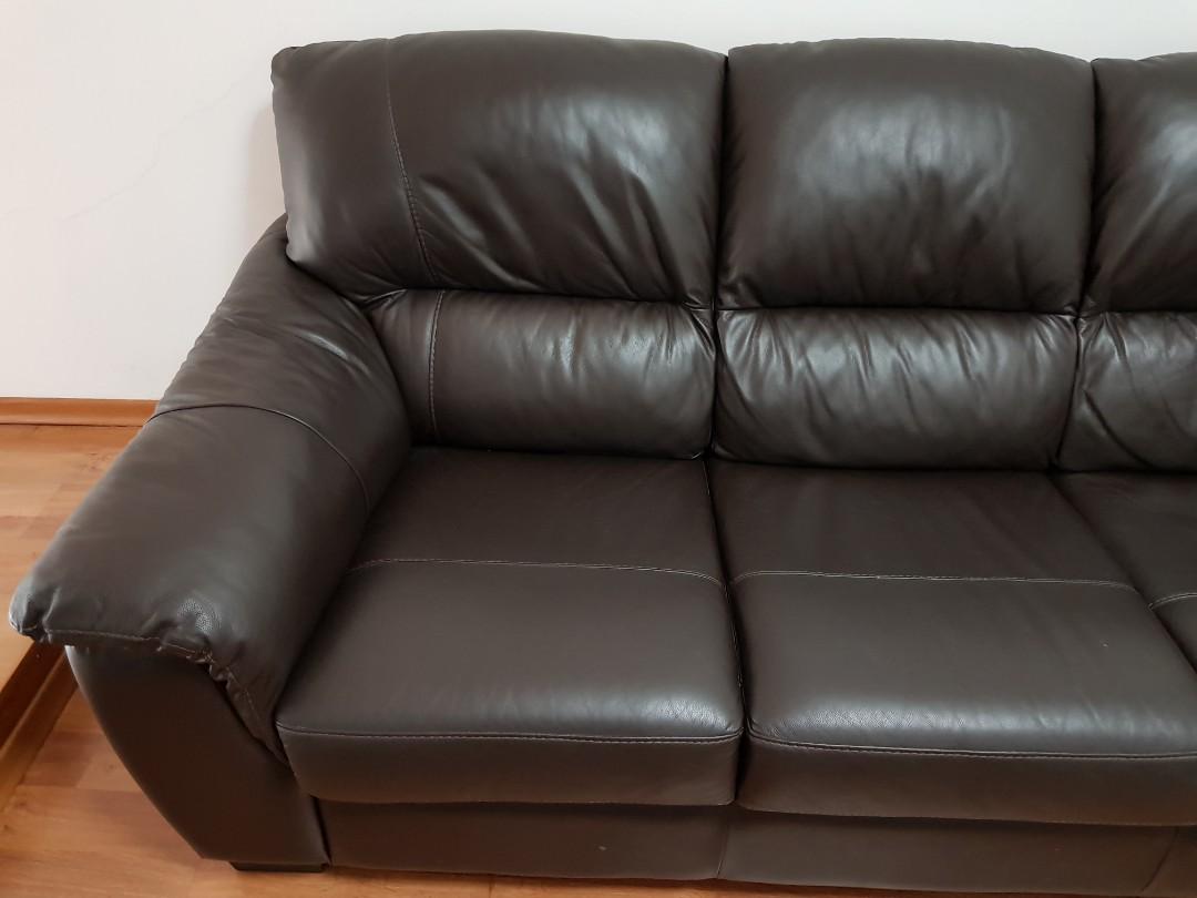 Dark Brown leather 3seater sofa, Furniture & Home Living, Furniture, Sofas on Carousell