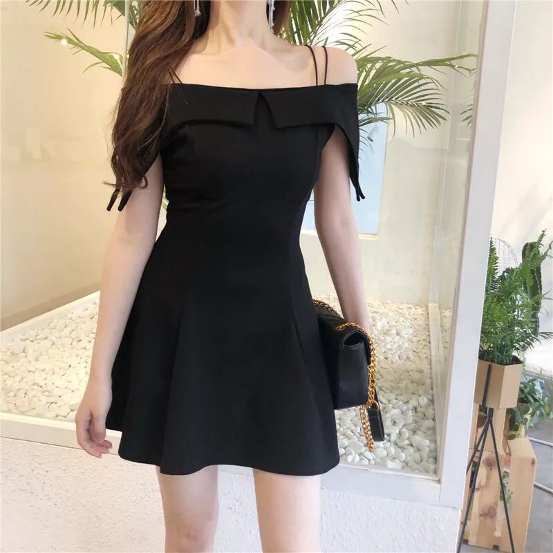 simple black off the shoulder dress