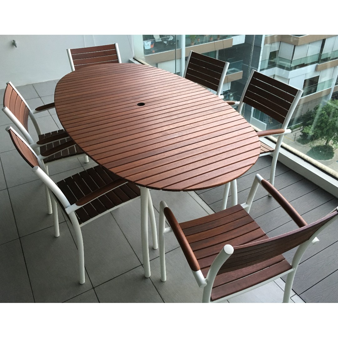 outdoor dining set table and 6 chairs ikea vindalsö, Furniture & Home Living, Furniture, Tables