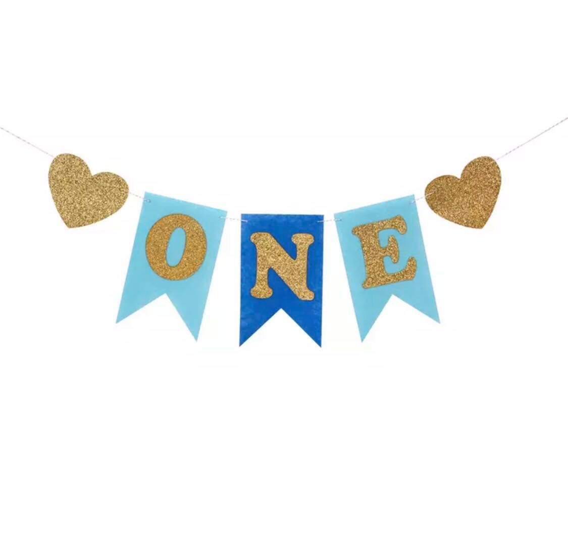Party Bunting 1st Birthday Decor 1 Year One Decoration Blue Party