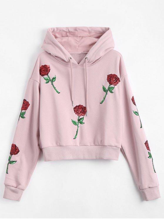Pink roses hoodies, Women's Fashion, Tops, Other Tops on Carousell