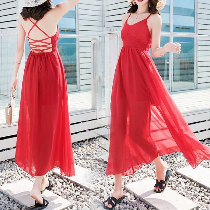 red flowy summer dress