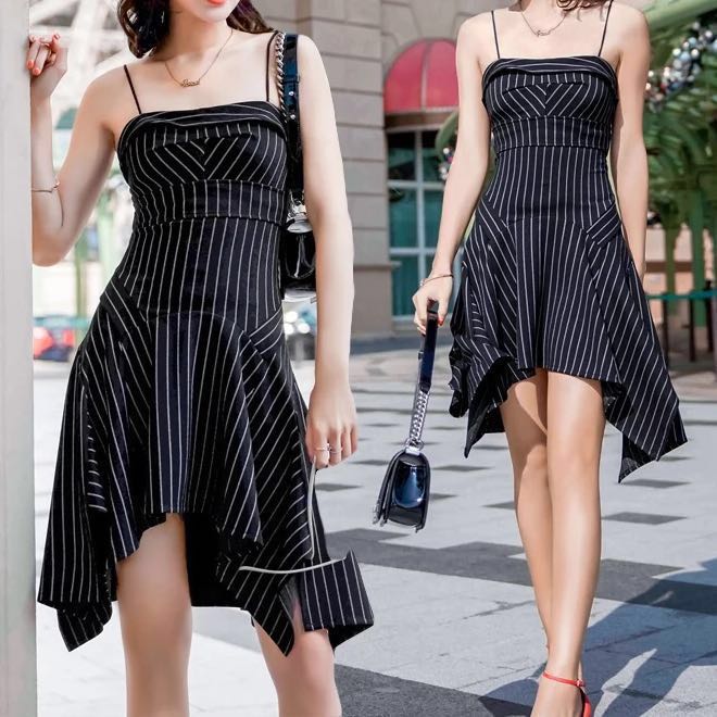Trendy Stripe Dress Fashionable Ulzzang Kpop Dress Cool Punk Rock