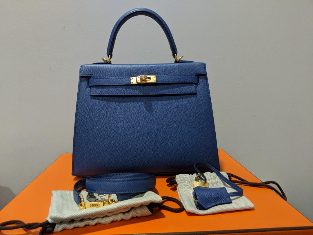 BNIB Authentic Hermes Kelly Epsom Sellier 25 in Blue Brighton and