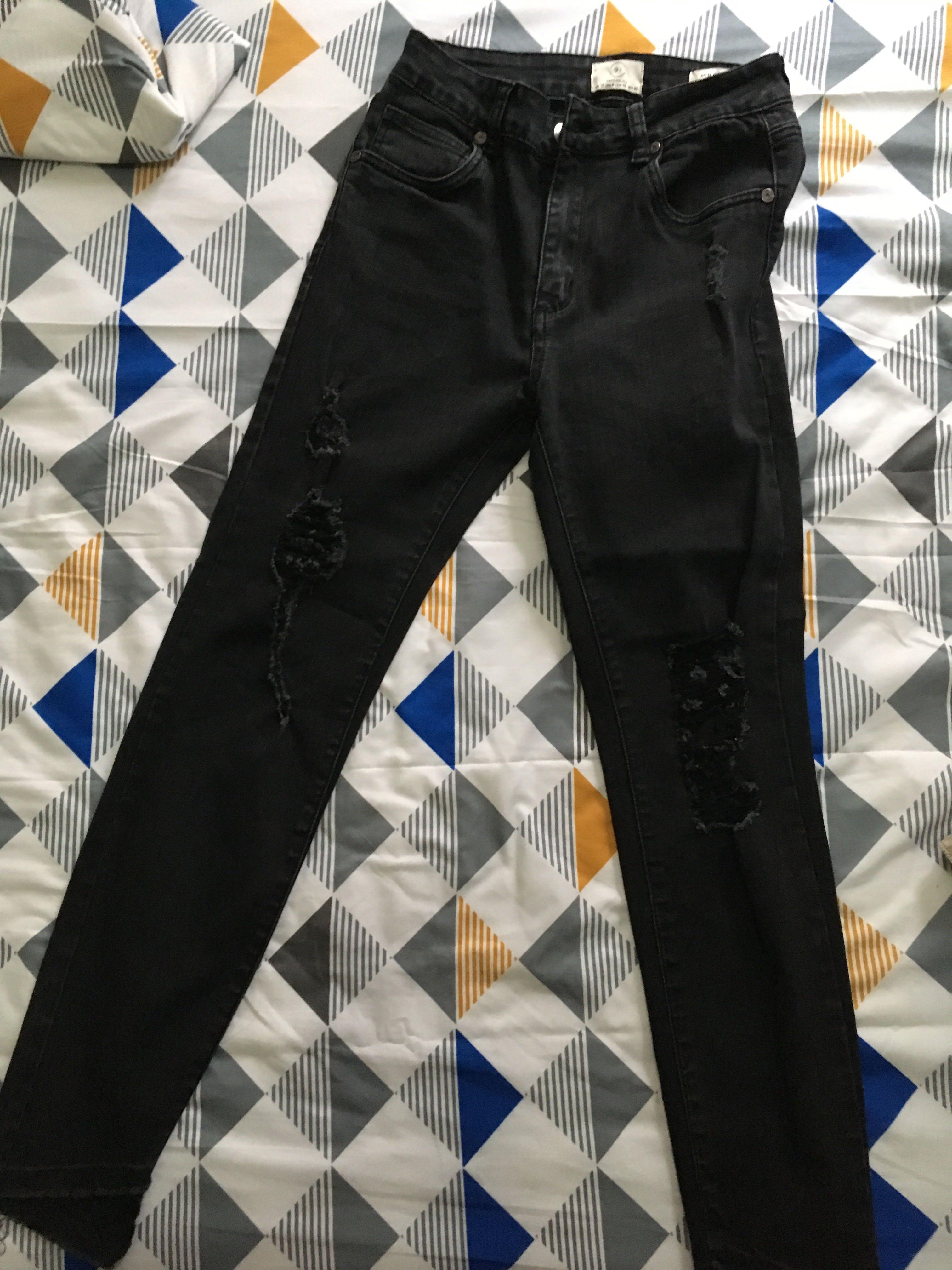 distressed faded black jeans