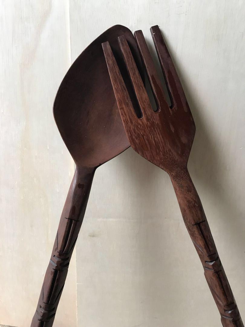 Large Fork Spoon Teak Wood Wall Decor Design Craft Others