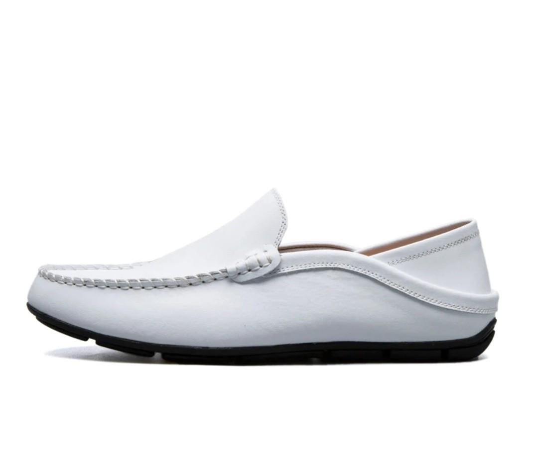 white slip on boat shoes