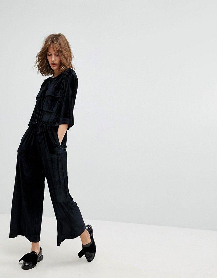 Monki velvet jumpsuit hotsell
