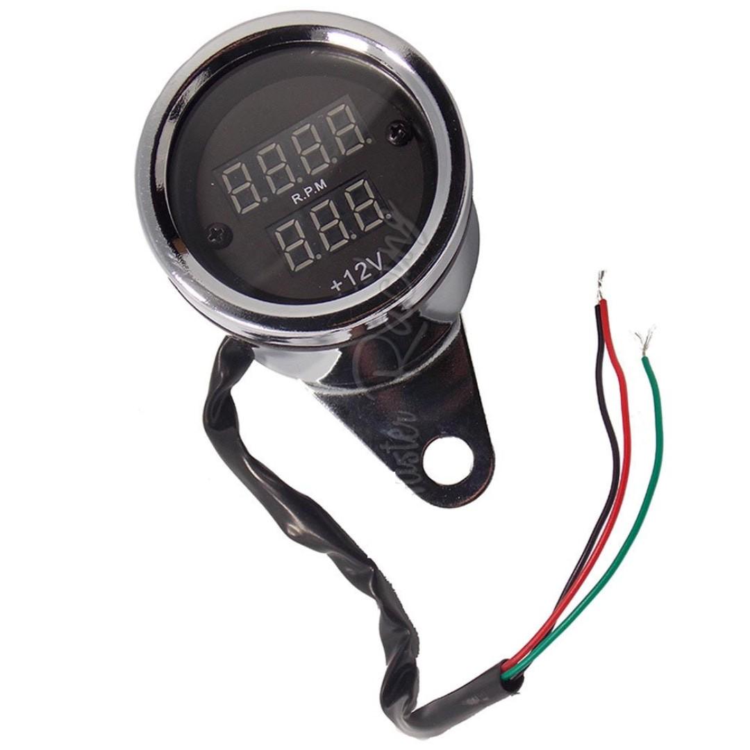 Motorcycle Gauge Volt Meter Led Digital RPM Tach Gauge + Voltmeter