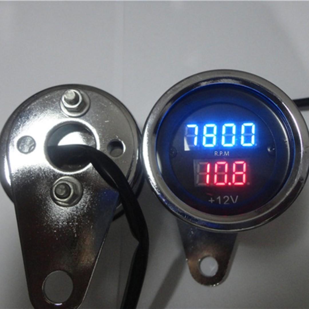 Motorcycle Gauge Volt Meter Led Digital RPM Tach Gauge + Voltmeter