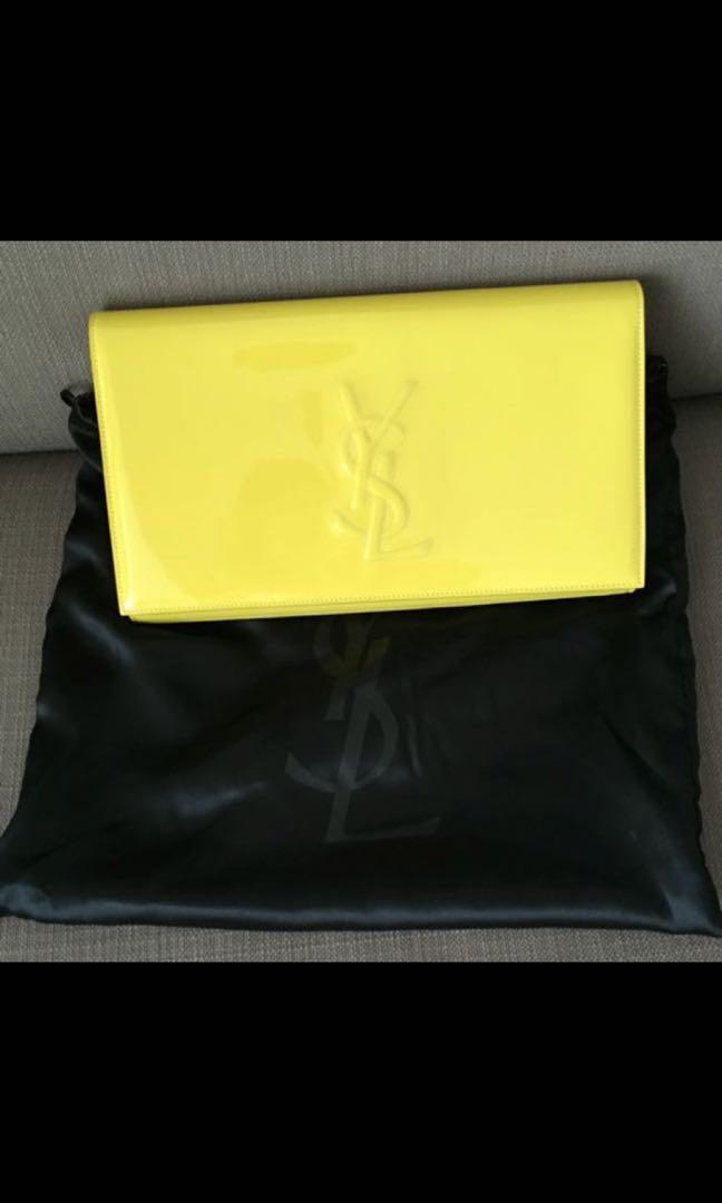 yellow patent clutch bag