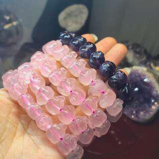 Amethyst Quartz / Clear Crystal Quartz / Pink Rose Quartz Piggy Bracelet  小猪水晶手链/手串
