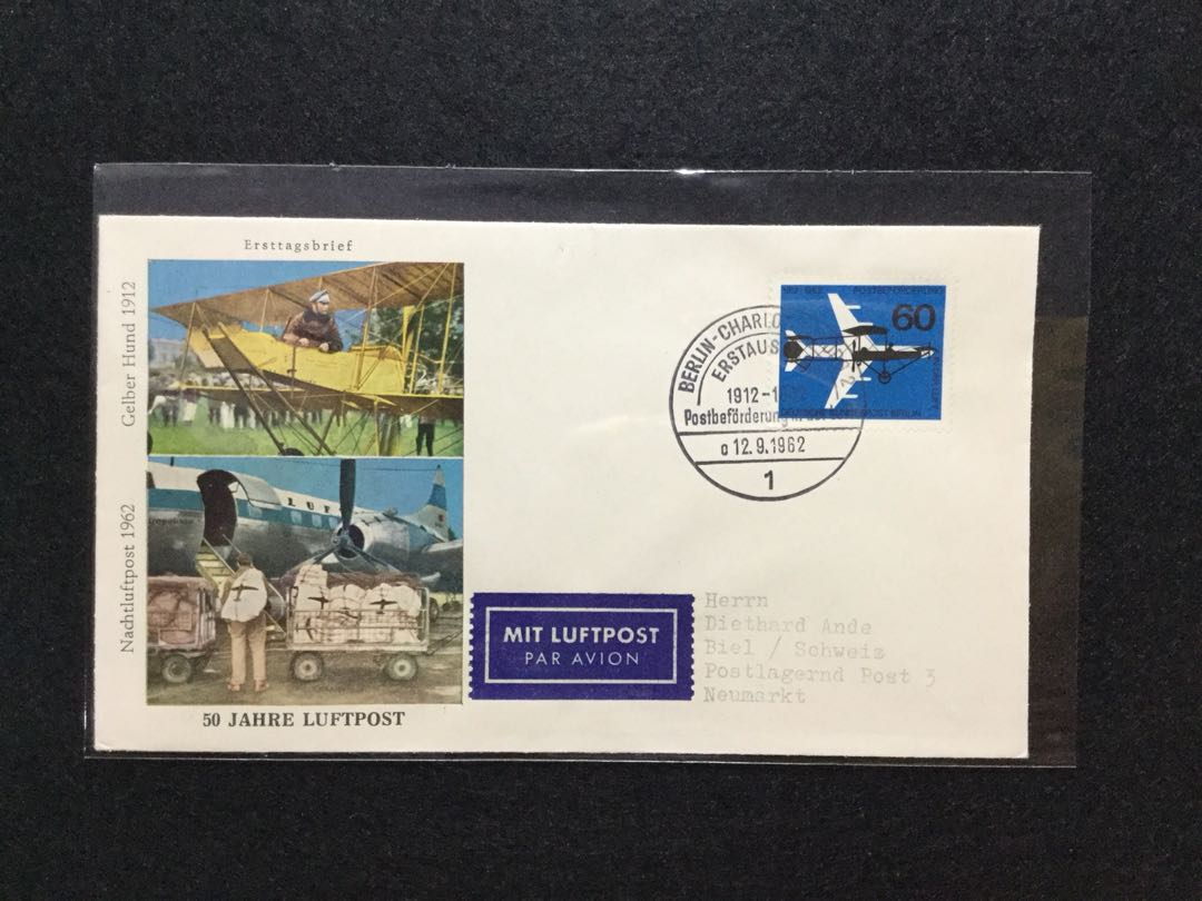 1962 Germany West Berlin 50th Anniversary Of German Airmail Transport First Day Cover Antiques Stamps On Carousell