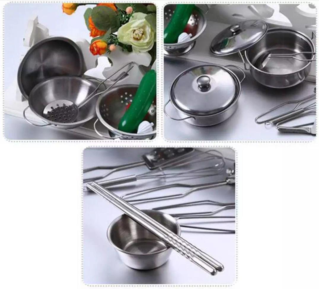 16PCS Children's Kitchen Toy Set Stainless Steel Kitchen Pots and