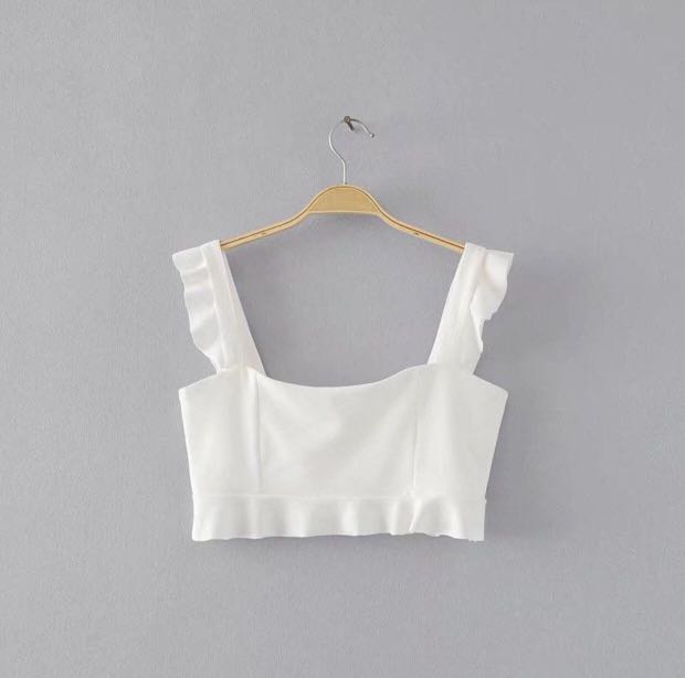 white ruffle strap top