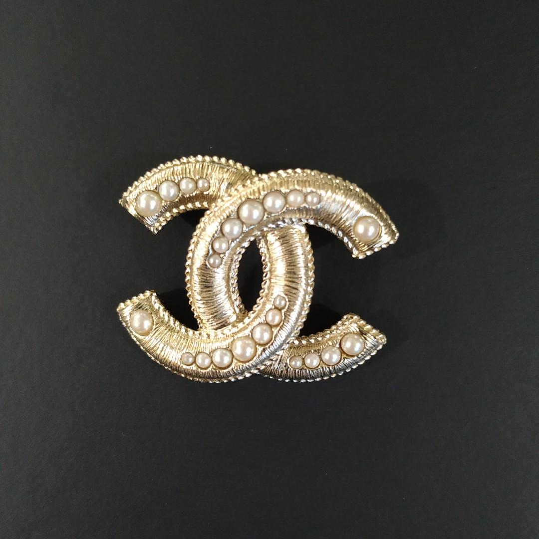 Chanel Gold CC brooch with pearls Luxury Accessories on Carousell