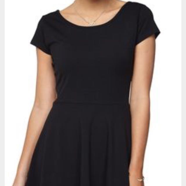 black cap sleeve skater dress