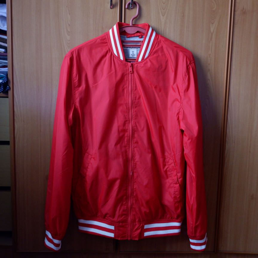 H M Red Varsity Jacket Men s Fashion Tops Sets Hoodies on