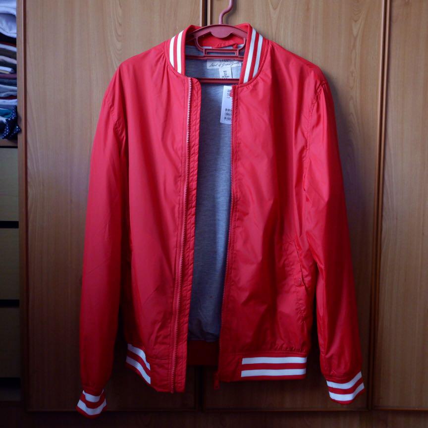 H\u0026M Red Varsity Jacket, Men's Fashion 