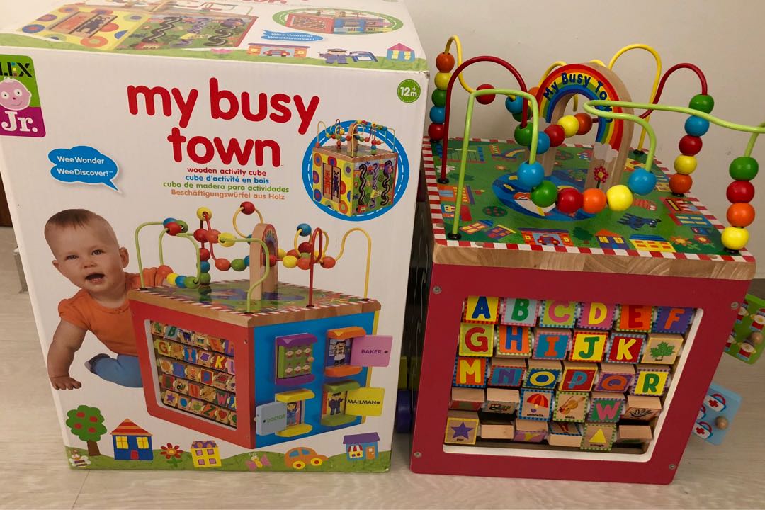 my busy town wooden activity cube