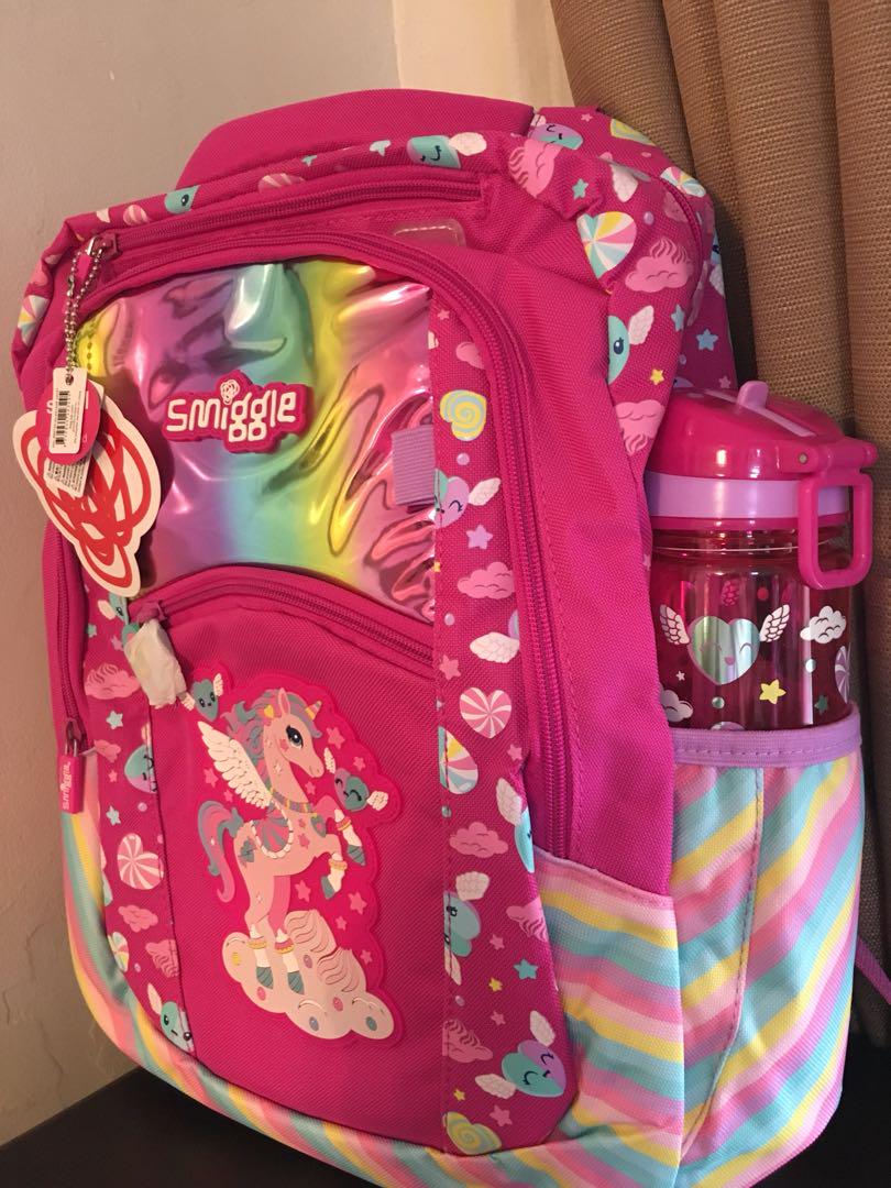 Smiggle Unicorn Pink Backpack with water bottle Babies Kids