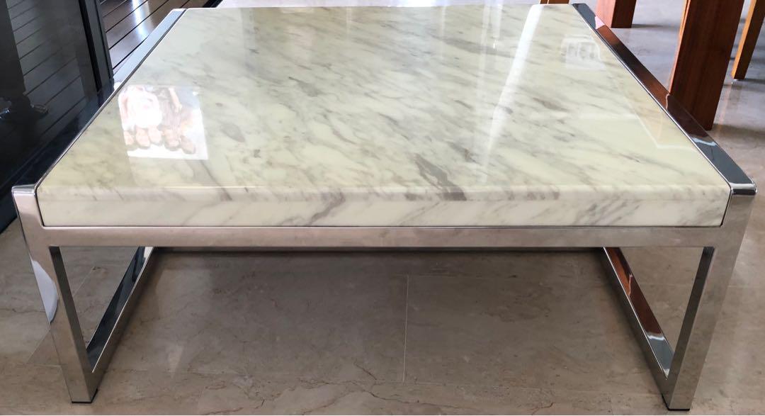 Solid Marble Top Coffee Table White Chrome Furniture Tables Solid Marble Top Coffee Table White