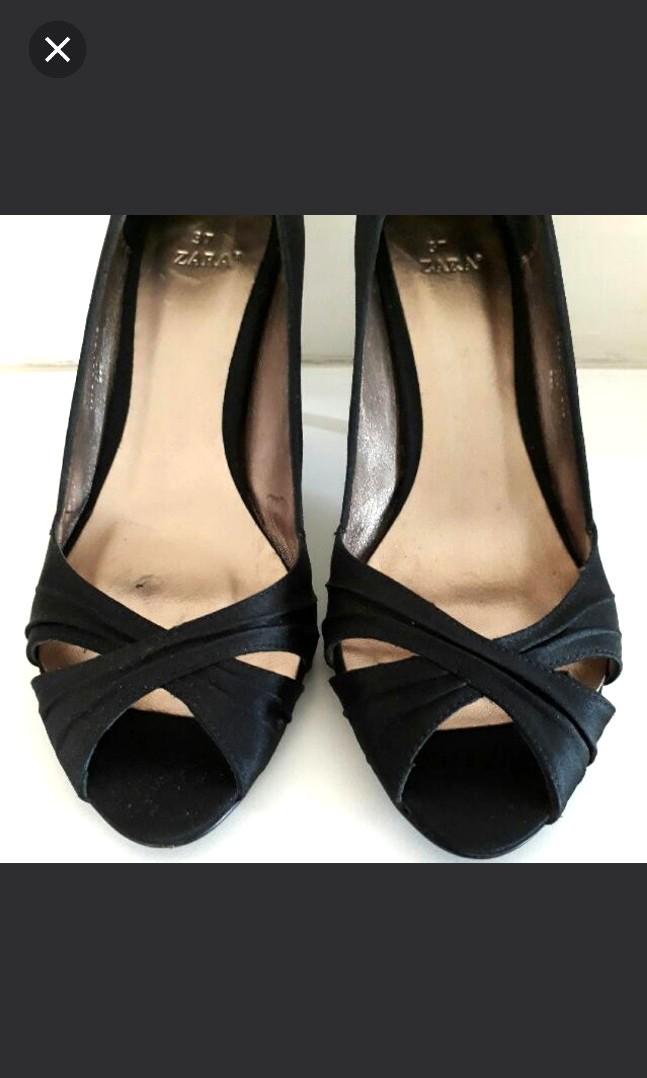 Zara Black Satin Fabric Peep Toe High Heels