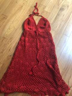 Preloved Halter Knit Dress in Red