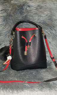 Forever 21 black red faux bucket bag with handle