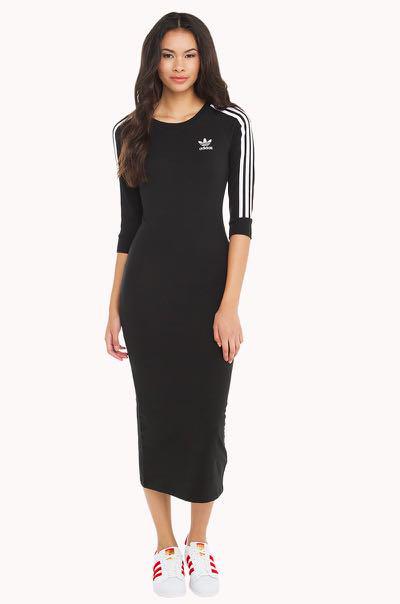 BNWT Adidas Original Black 3 Stripe Midi Dress Women s Fashion