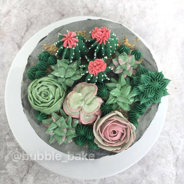Cactus In Concrete Flower Pot Cake Cake Decoration Class Food
