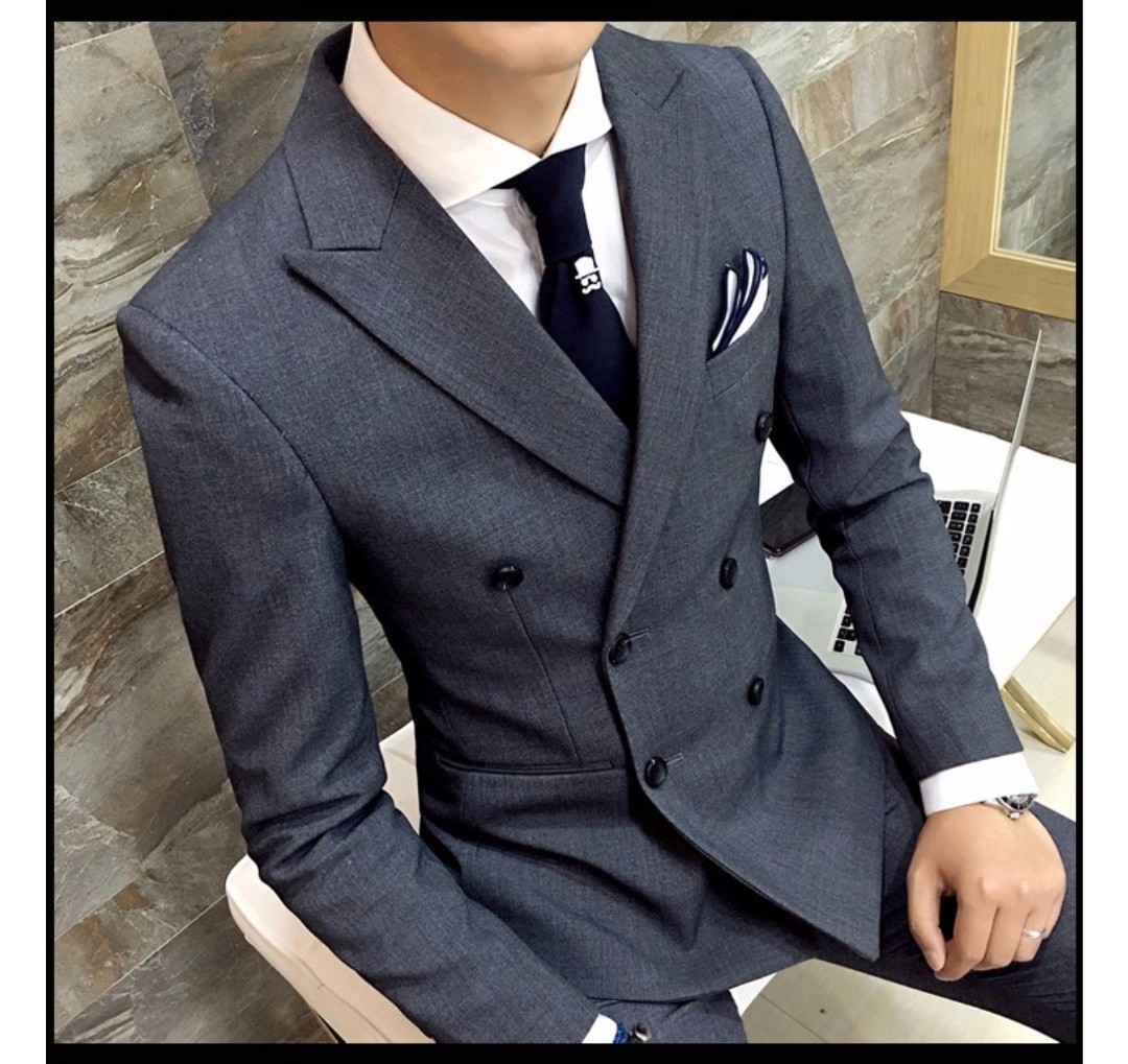 Mens double breasted grey blazer online