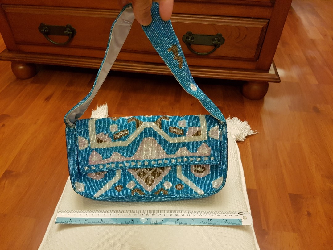 Peranakan hand beaded bag blue Women s Fashion Bags Wallets