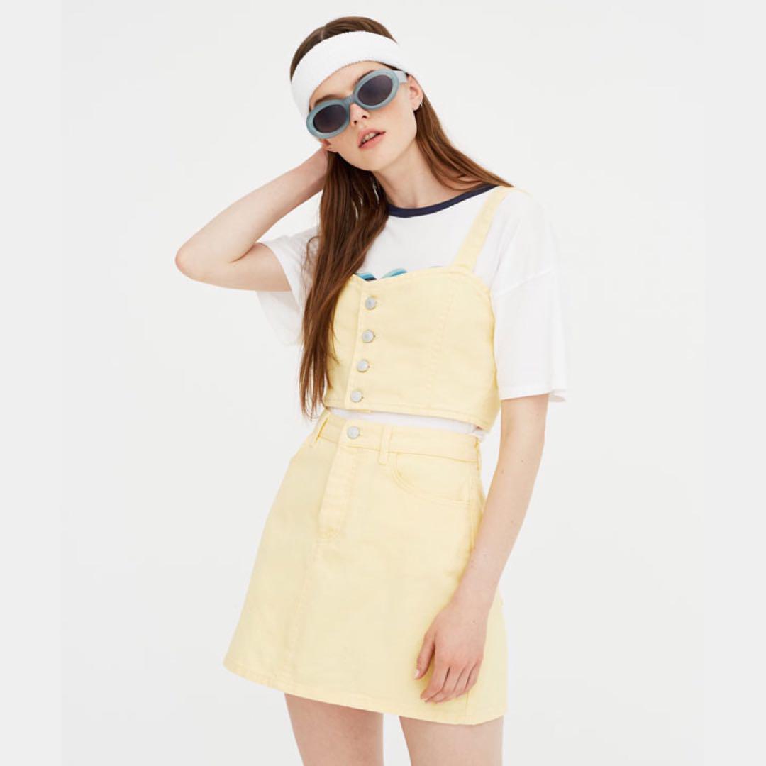 pastel yellow denim skirt