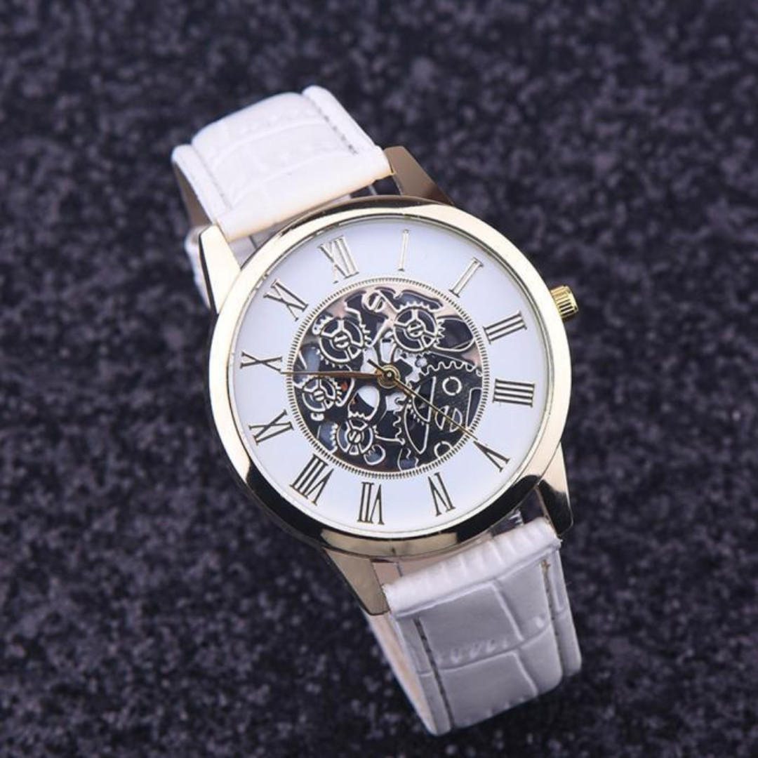 White Designer Watch for Ladies Men Skeleton Watch Design