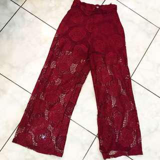 Celana Flower red S-L (pinggang karet)