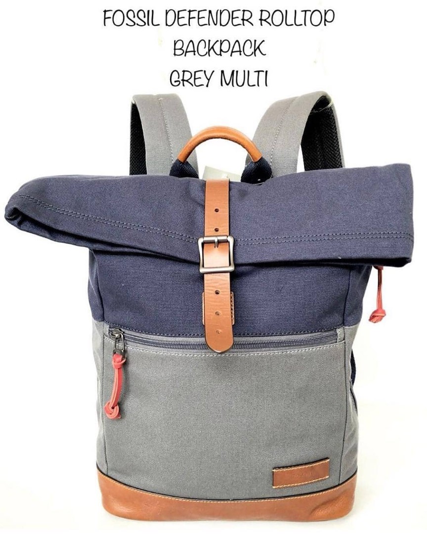 FOSSIL DEFENDER ROLLTOP BACKPACK GREY MULTI SZ 30x40x12cm
