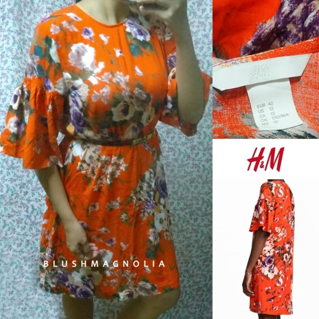 h&m orange floral dress