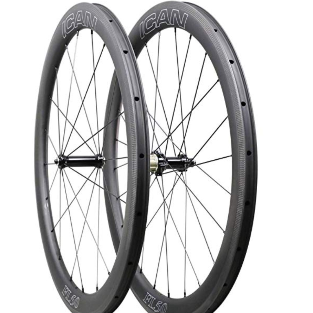 ICAN FL50 Carbon Aero Wheelset w Tires Sports Equipment