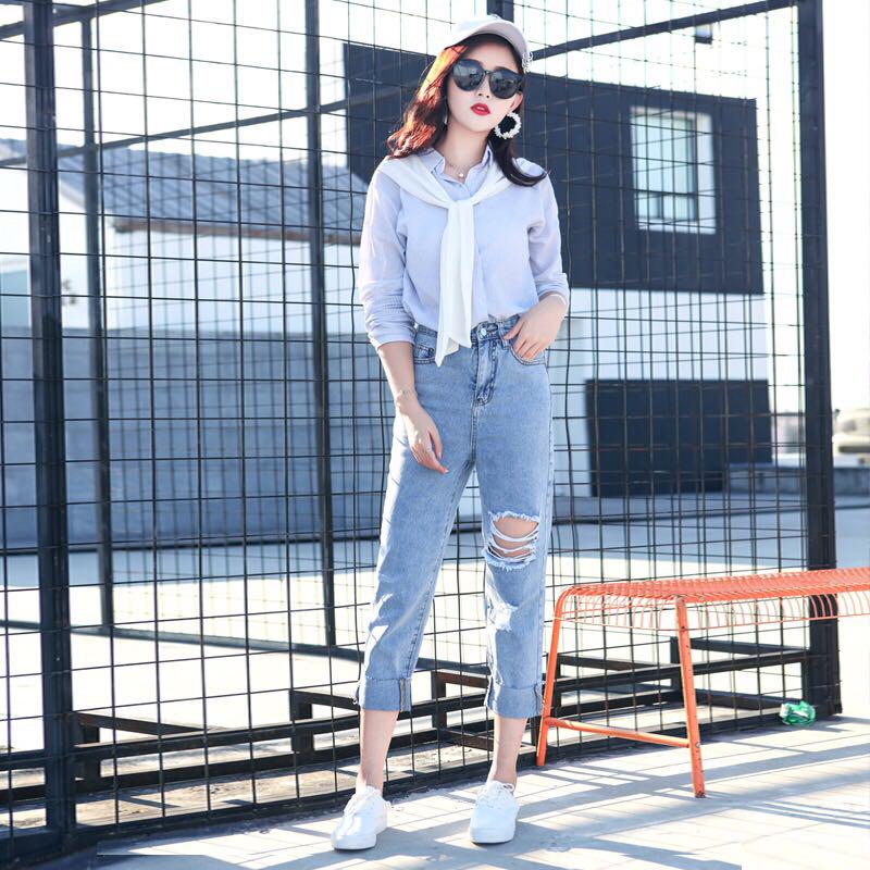 one side ripped jeans