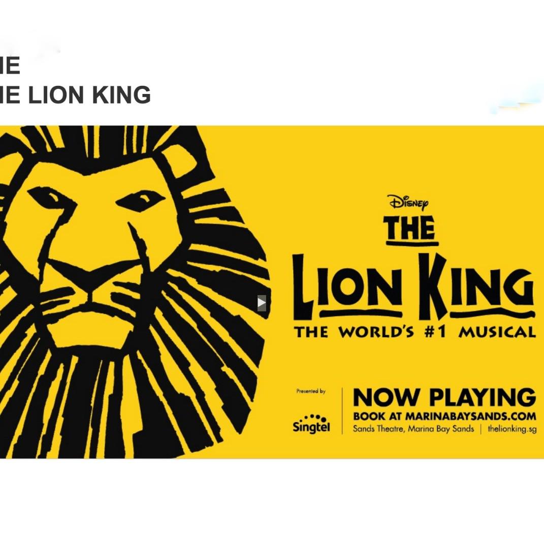 Lion King Tickets [Mid Seat 1 ONLY], Tickets & Vouchers, Local