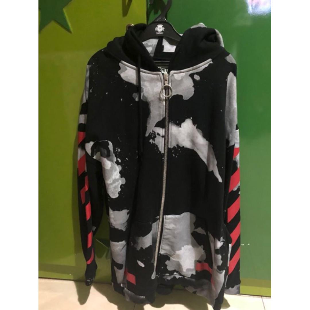 OFFWHITE LIQUID SPOTS ZIPPER HOODIE Fesyen Pria Pakaian Baju