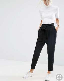 ASOS Design woven peg trousers with obi tie