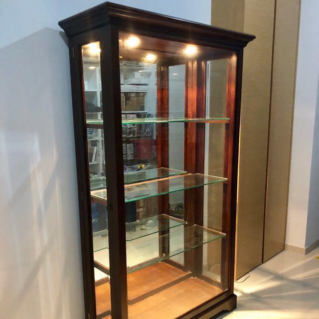Antique Teak Display Cabinet With Down Lights Furniture Shelves Drawers On Carousell