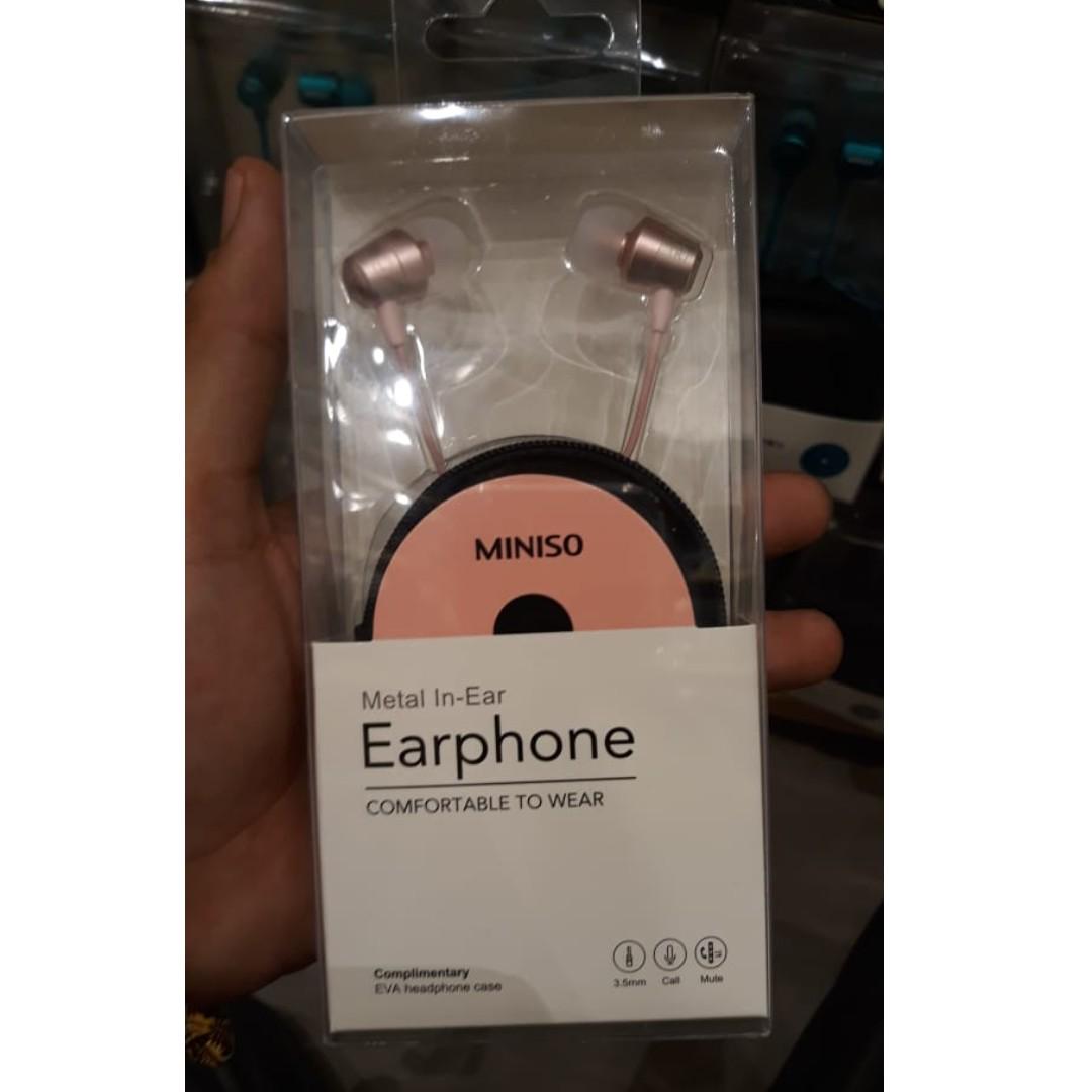 Earphone Headset Metal In Earphone With Case Miniso Original